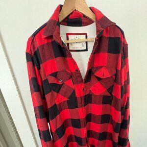 California Cowboy Men's Large Red Black Plaid Long Sleeve Lined Shirt